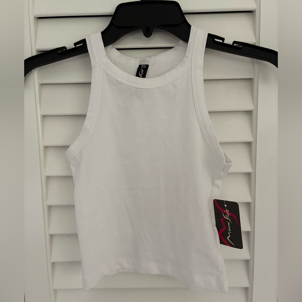 Miami Style White Racerback Cotton/Spandex Crop Top